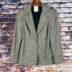 Vintage Wool Blend Plaid Hounds Tooth Women's Blazer Sz S